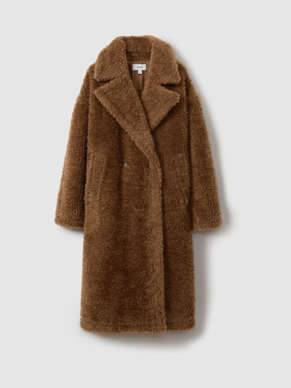 NWT Reiss Darla Teddy Coat Long Wool Jacket Brown Large - Picture 6 of 14